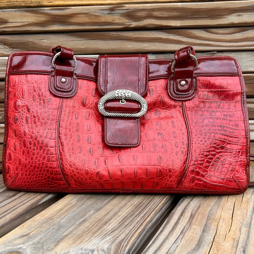 - Red Reptile Embossed Leather Shoulder Bag! EUC!